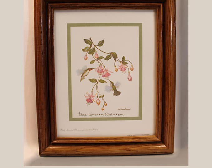 Featured listing image: Hummingbirds Lithograph Framed with Handwritten Dedication Vintage ANNE WORSHAM RICHARDSON