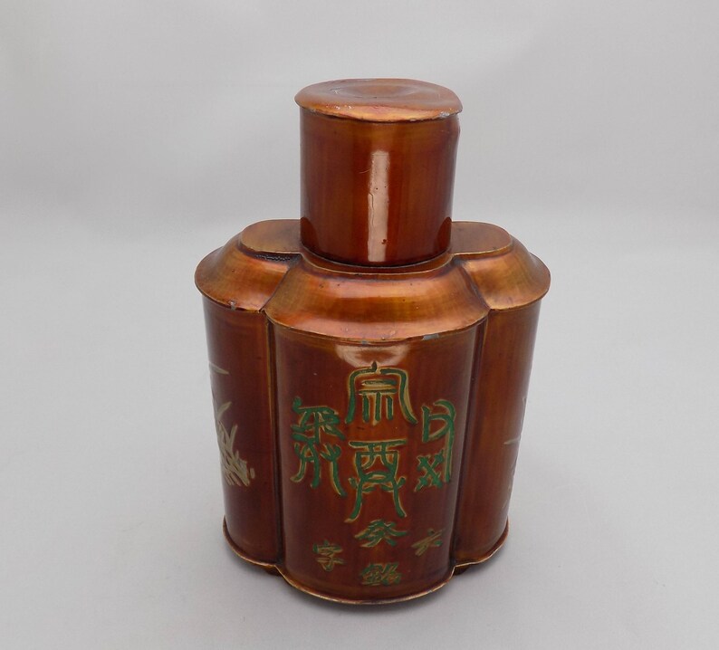 Antique Chinese Pewter Tea Caddy Enameled and Gilded | Etsy