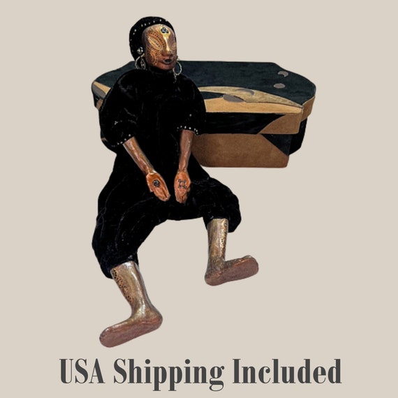 African Art Doll with Suede Box Signed