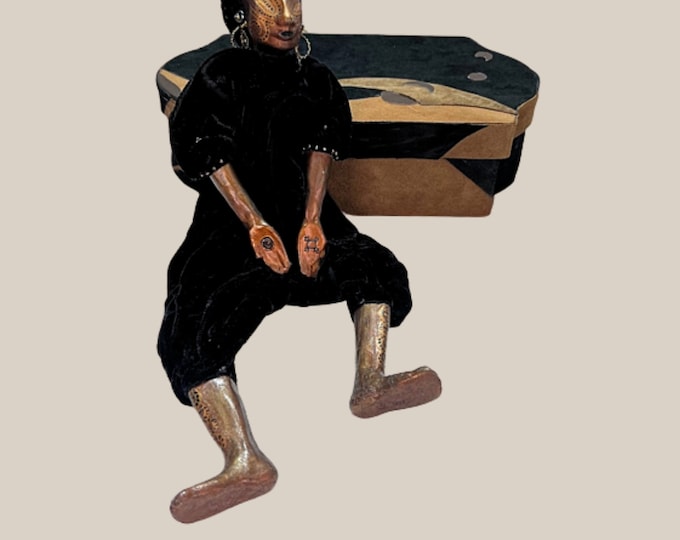 African Art Doll with Suede Box Signed