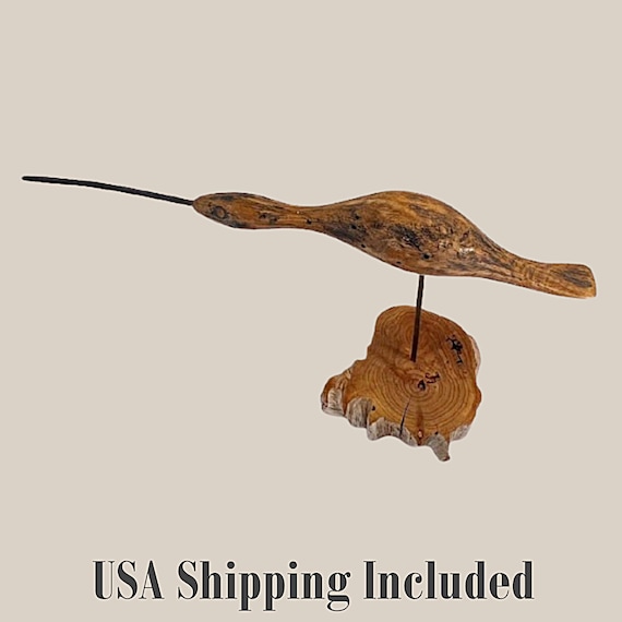 Shorebird Decoy CURLEW on STAND Hand Carved by Alex Buderer Missouri 1988