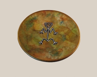 Vintage WALL PLATE Hand Painted Red Clay Dominican Republic Rock Art Theme Signed