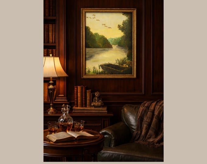 Vintage Waterscape Oil Painting on Board Framed and Signed