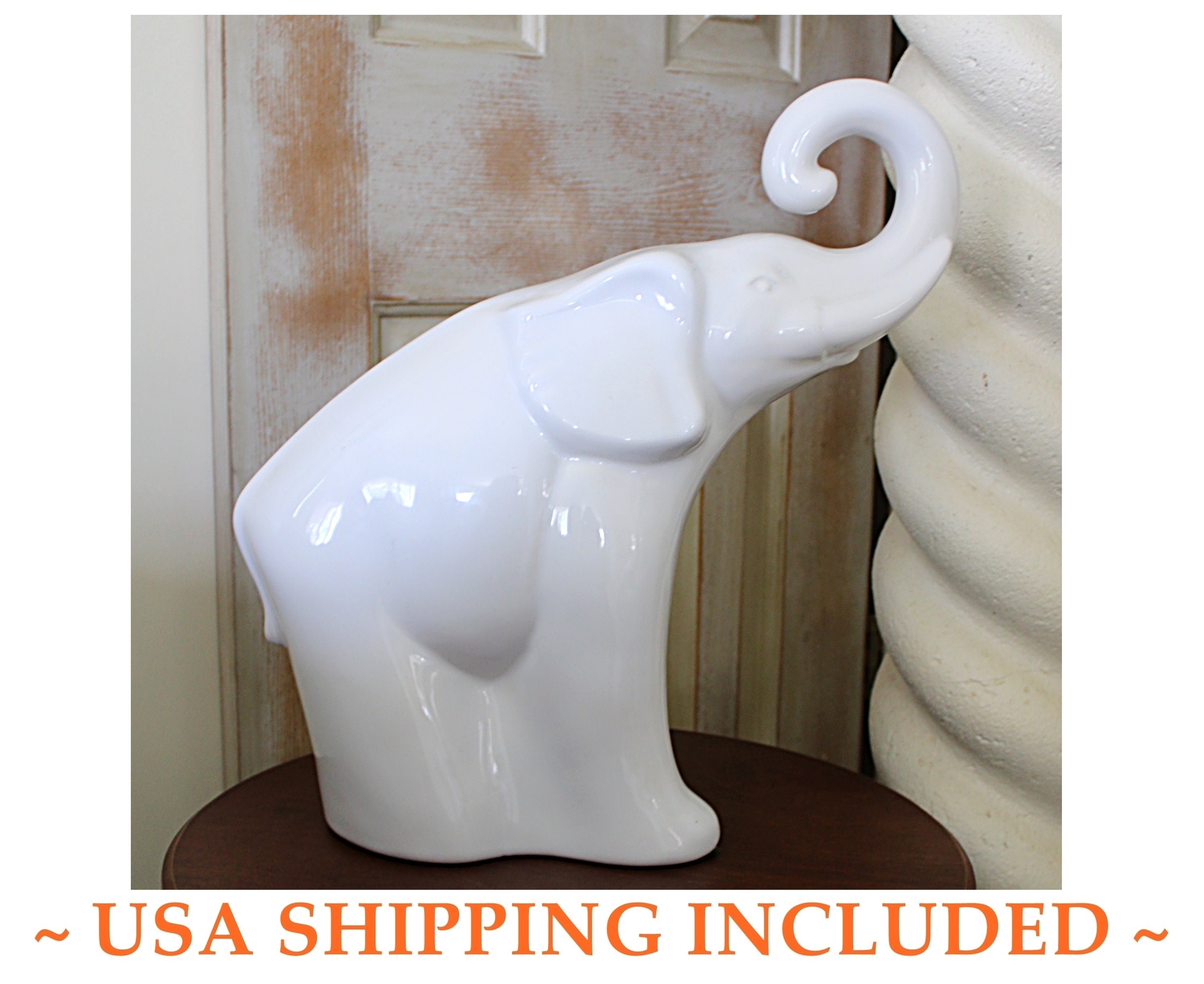 Vintage HAEGER ART POTTERY Huge Glossy White Elephant Etsy
