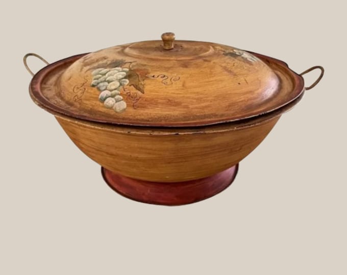 Antique Tole Painted TIN DOUGH RISER With Lid