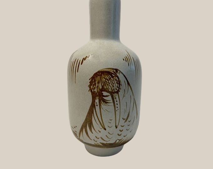 Vintage Pottery Vase Hand Painted Walrus Alaska Art