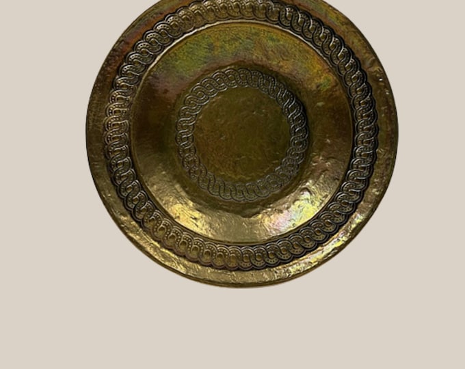 Featured listing image: Vintage ITALIAN BRASS TRAY Hand Hammered Signed 11.5 Inch Diameter