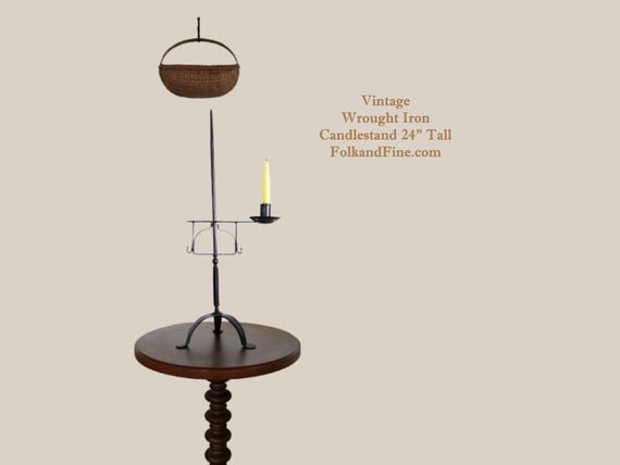 Vintage Tabletop Wrought Iron Candlestand 24 Inches Tall
