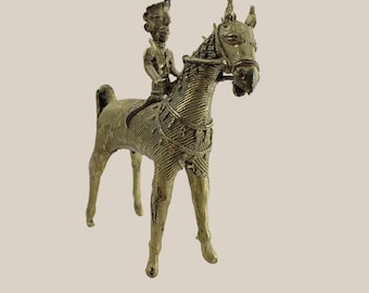 Horse and Warrior Lost Wax Figure From India