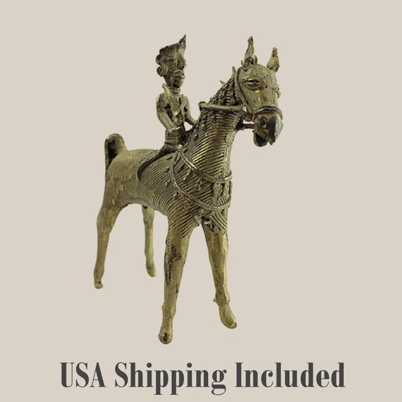 Horse and Warrior Lost Wax Figure From India