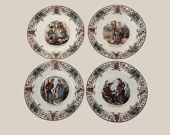 Antique Sarreguemines Plates Set of Four Alsace Pattern by Utzschneider & Cie