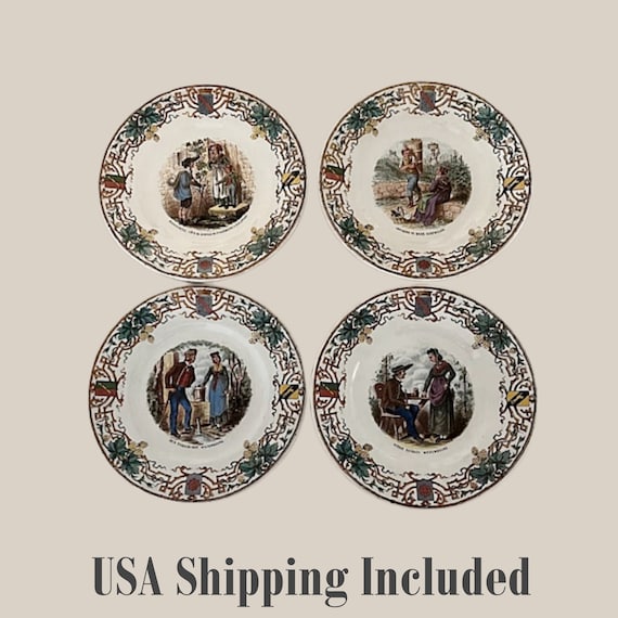 Antique Sarreguemines Plates Set of Four Alsace Pattern by Utzschneider & Cie