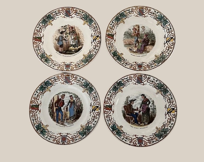 Antique Sarreguemines Plates Set of Four Alsace Pattern by Utzschneider & Cie
