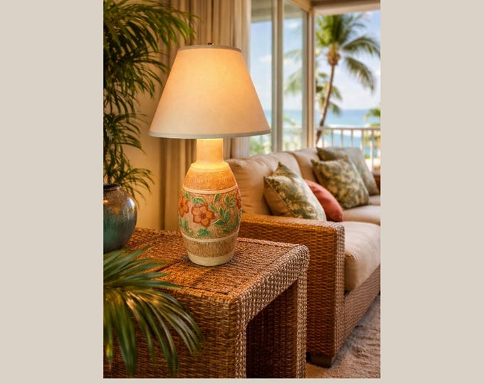 Vintage 1960s Designer TABLE LAMP by Continental Studios                     Signed Carsuke --- Artist Glen Richardson--Flower Power