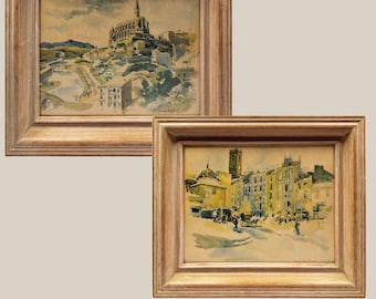 Framed Watercolors of a European City Scenes