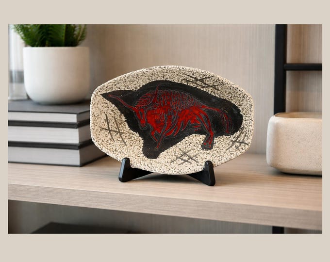 Vintage FAT LAVA POTTERY Bowl Mid Century Modern with Red Bull Motif