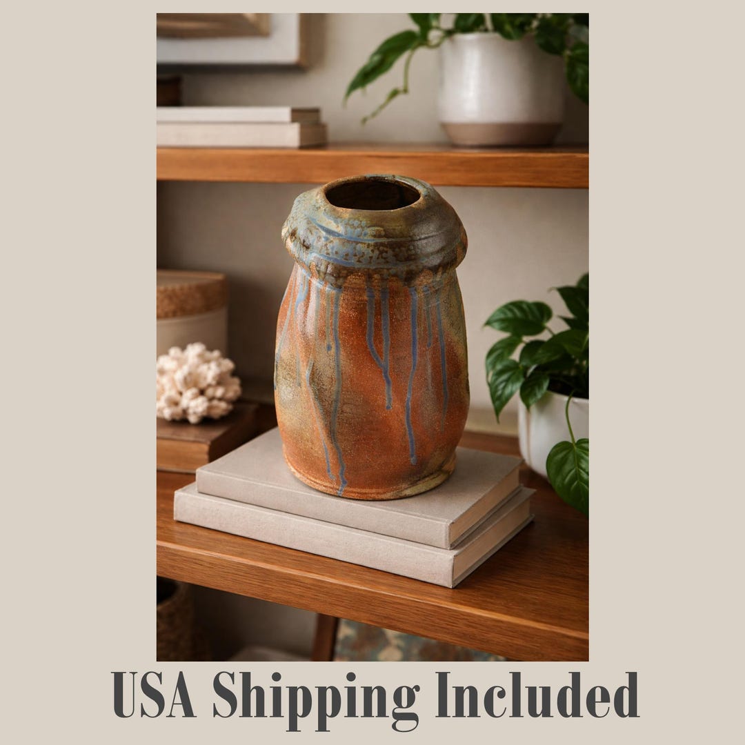 Vintage Studio Art Pottery Vase: Drip Glazed Stoneware, Signed (2001 ...