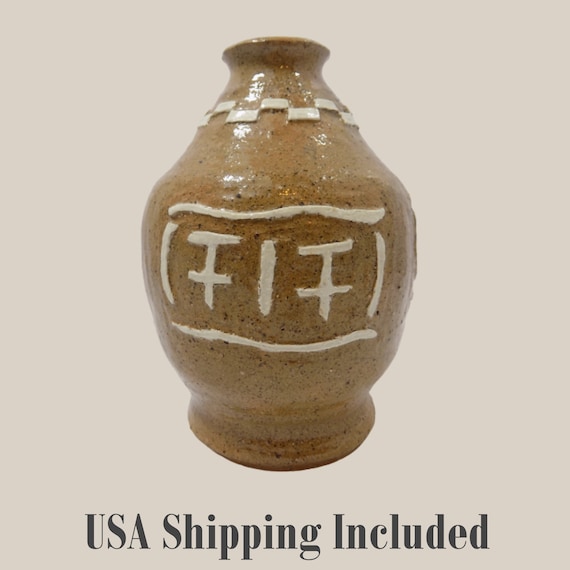 Vintage Stoneware Bottle Vase Southwest Art Pottery Dated 4-79