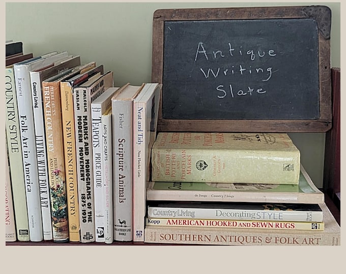 Primitive Antique Blackboard Slate with Pine Frame and Leather Make-Do Repair