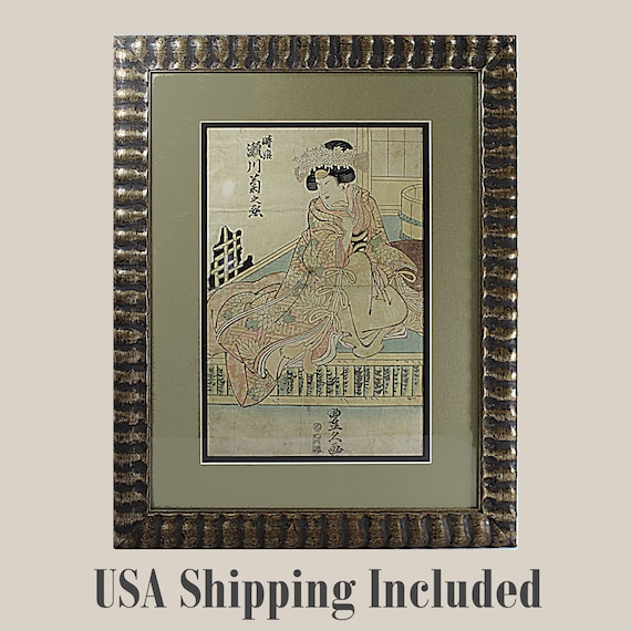 Antique Japanese Geisha Woodblock Print Circa 1826 by Toyohisa II TRAGIC PROVENANCE