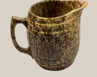 Antique Spongeware Pitcher Large YELLOW WARE Barrel Jug