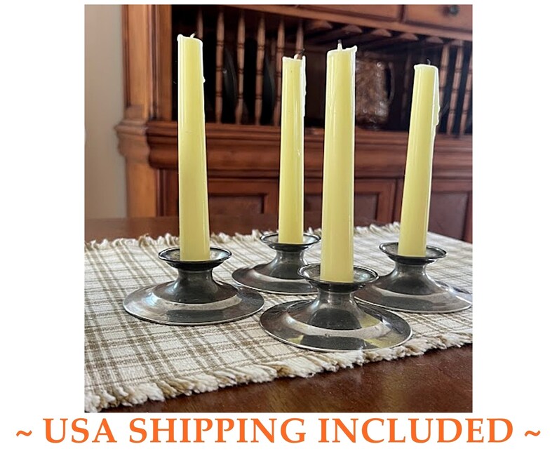 Vintage Lester H. Vaughan shops Pewter Candleholders Arts and Crafts Set of Four