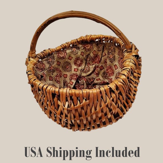 Vintage Large WILLOW BASKET Appalachia 1930s with Make-Do Cloth Liner EXCELLENT