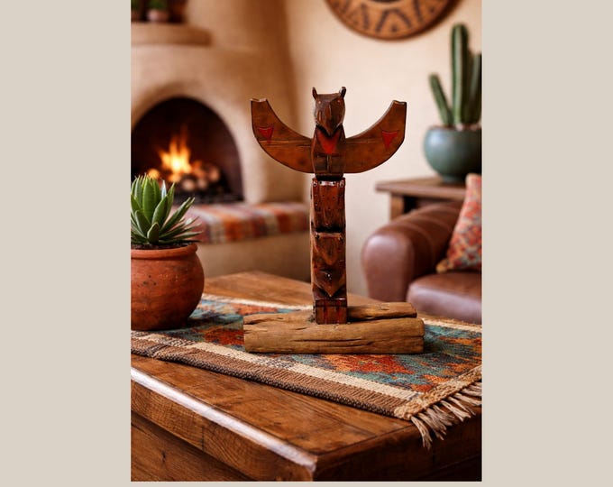 Vintage Totem Pole Model PNW Coast Salish from Hood Canal, WA Red Cedar and Sagebrush First Nations Art 11 Inches
