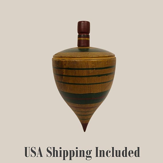 Antique Spinning Top Painted Wood Victorian Toy