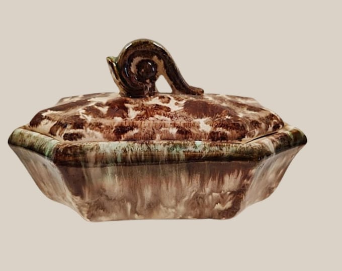 Antique Pottery Lidded Box Sponged Glaze