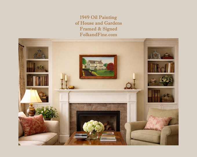 1949 Oil Painting of House and Gardens Signed and Framed