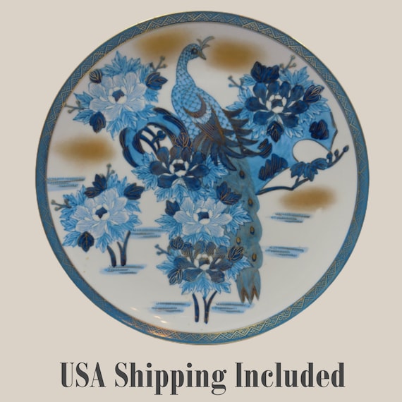 Japanese Peacock Blue and Gold Porcelain Plate