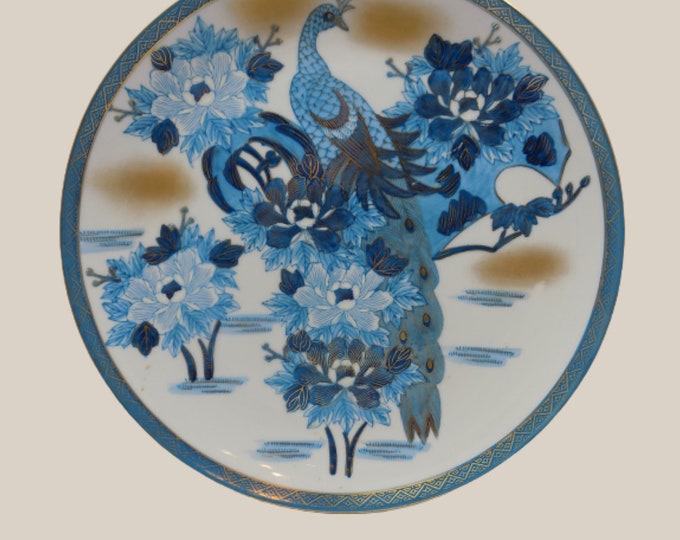Japanese Peacock Blue and Gold Porcelain Plate
