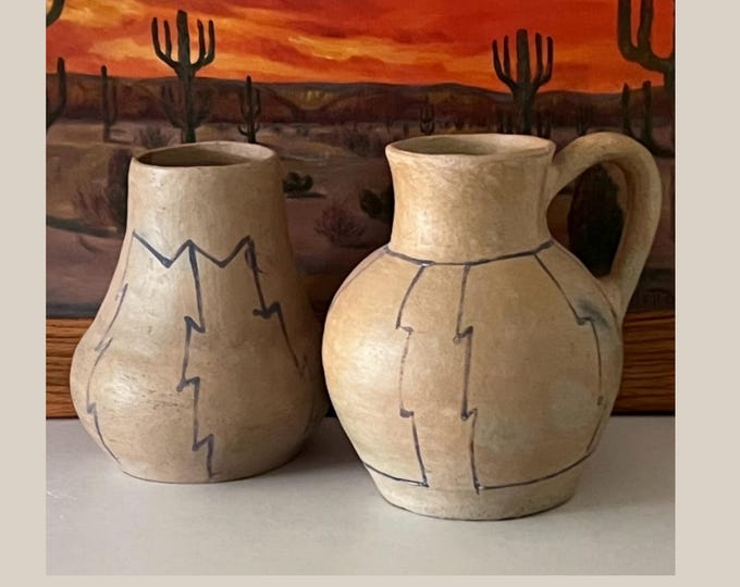 Featured listing image: SOUTHWEST JAR and PITCHER Hand Coiled with Hand Painted Designs