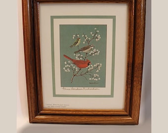 Birds Lithograph Framed with Handwritten Dedication by Anne Worsham Richardson