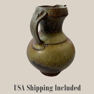 Vintage STUDIO POTTERY PITCHER Salt and Ash Glazes Artist Monogrammed