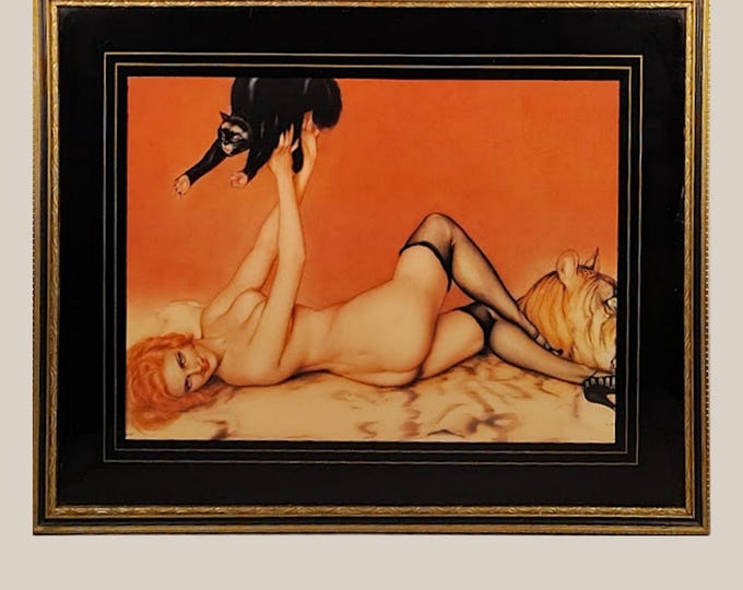 Vargas Pin-up Print Redhead with Black Cat