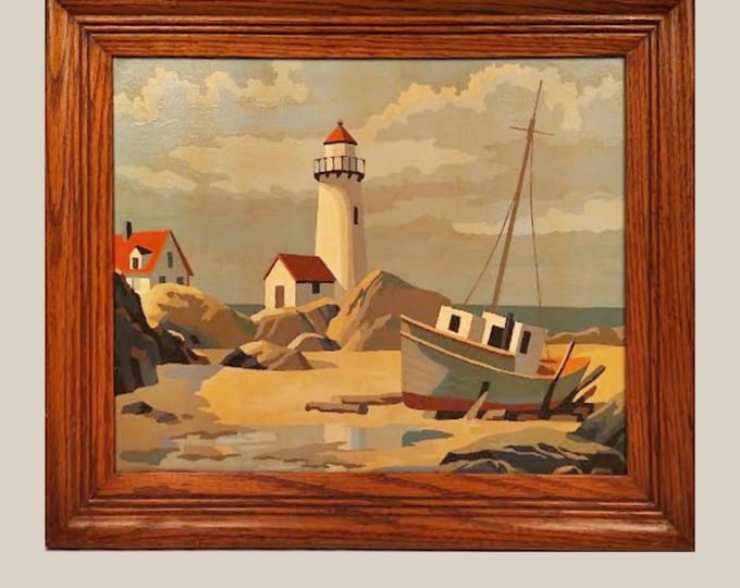 Featured listing image: Sailboat Haven Framed Oil Painting PBN Craft Master
