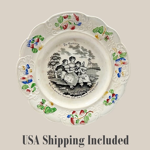 Antique English Pottery Child's Plate Circa 1830 William Smith Mark