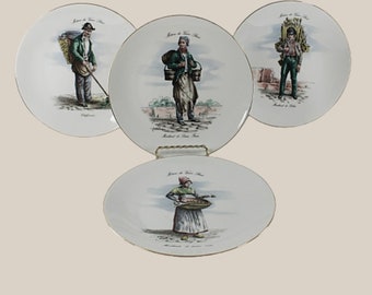 Vintage Bavarian Porcelain Plates Set of Four Trades of Old Paris