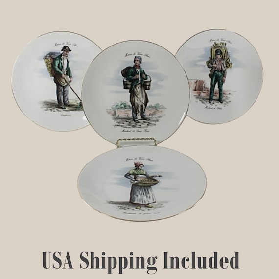 Vintage Bavarian Porcelain Plates Set of Four Trades of Old Paris