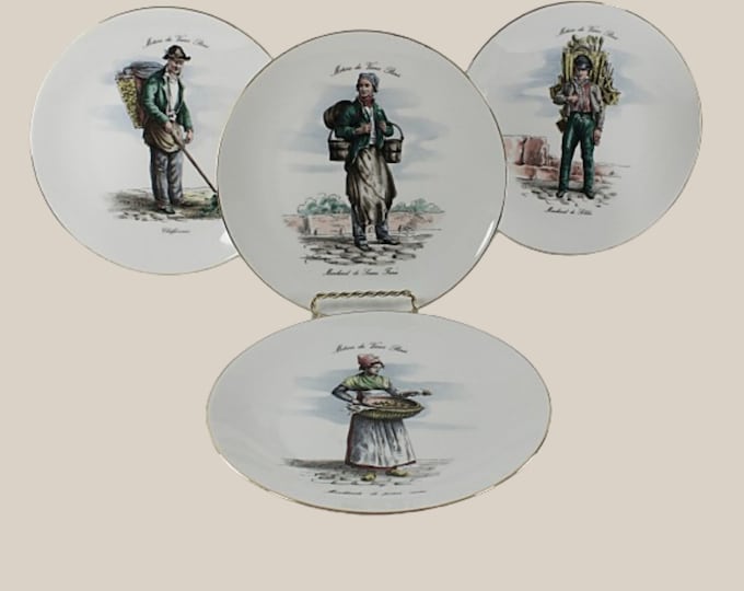 Vintage Bavarian Porcelain Plates Set of Four Trades of Old Paris
