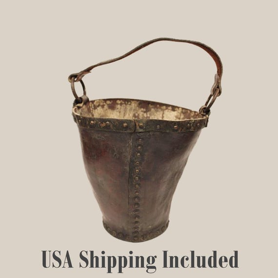 Antique 1800s Leather and Copper FIRE BRIGADE BUCKET Original Handle