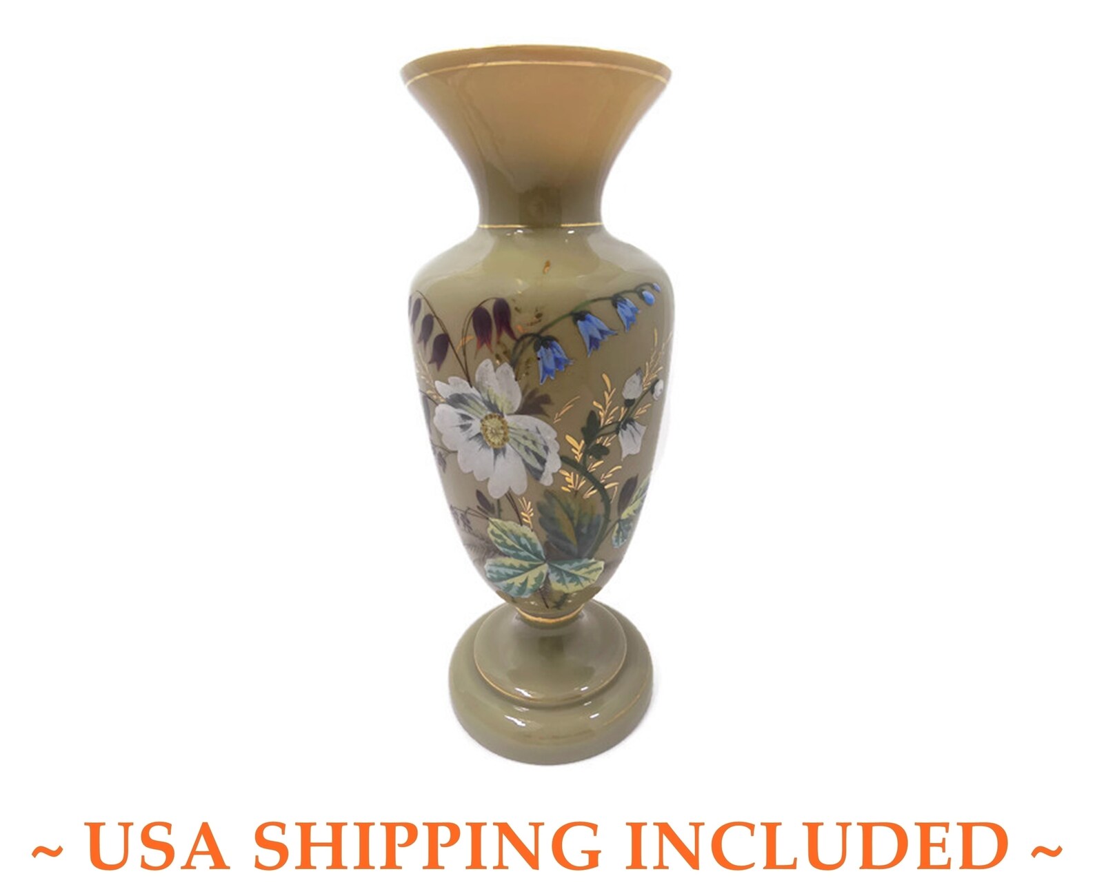 Antique BRISTOL GLASS VASE Victorian Hand Enameled Botanical Etsy