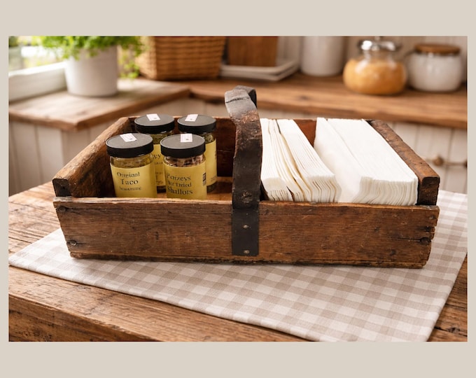 Primitive Handmade Wood Carrier with Leather Handle