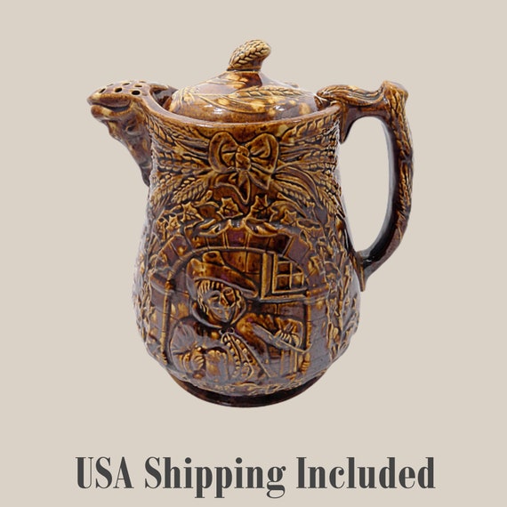 Antique Rockingham Glaze Lidded Pitcher