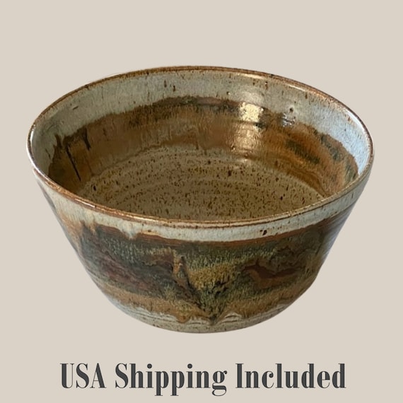 Vintage Studio Pottery Bowl Large Ombre Glazes Signed