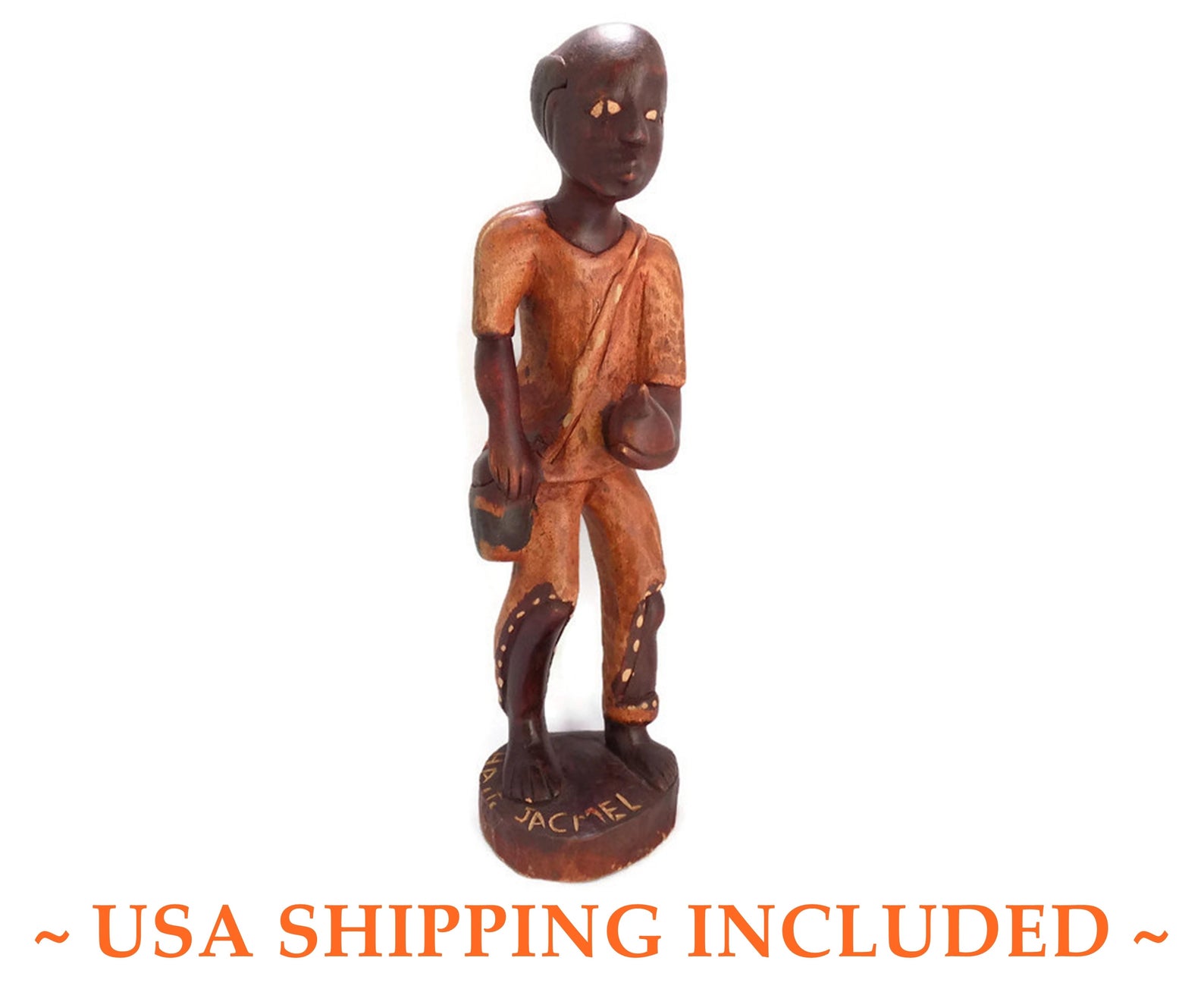 Vintage Haitian Wood Carving 14 Inch Folk Art Statue From Etsy