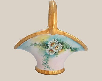 Antique GERMAN PORCELAIN BASKET by Erdmann Schlegelmilch Hand Painted and Gilded
