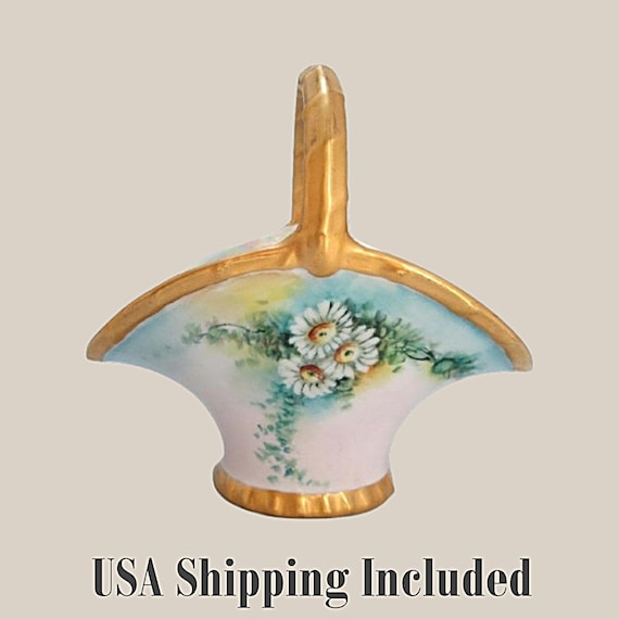 Porcelain German Antique Baske tHand Painted and Gilded
